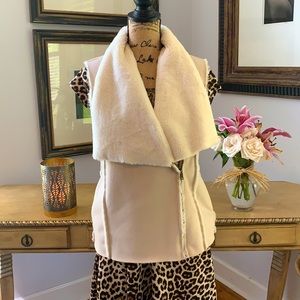 LUCKY BRAND faux fur shearling suede tan vest S 4
